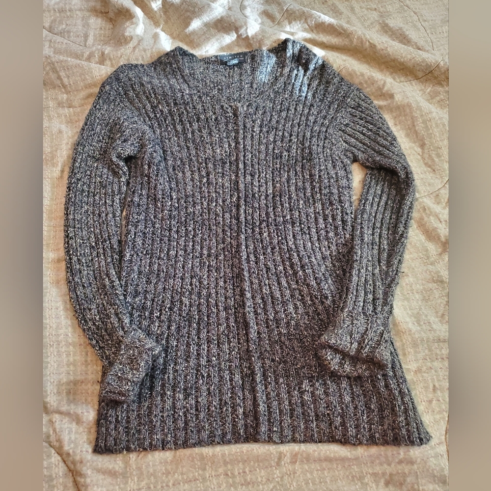 Limited Women Long Sleeve V-Neck Pullover Sweater Charcoal Size S Wool Mix